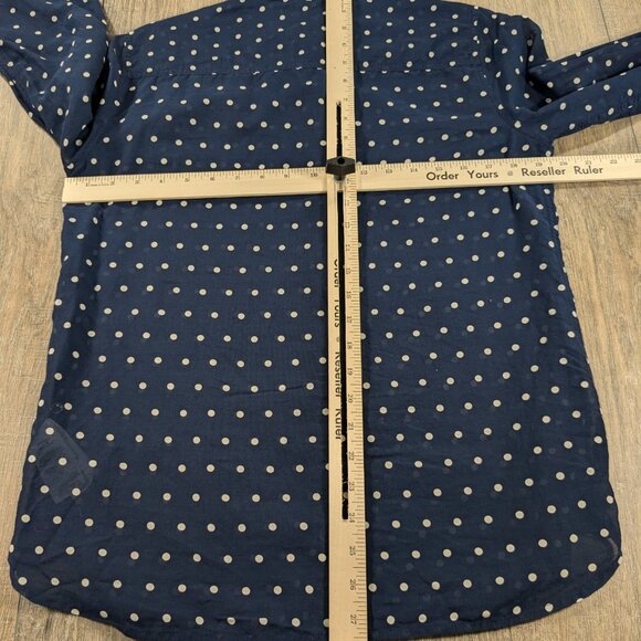 J Crew Button Up Top Womens Medium 8 Blue Polka Dot Sheer Cotton Silk Blend - Picture 6 of 10